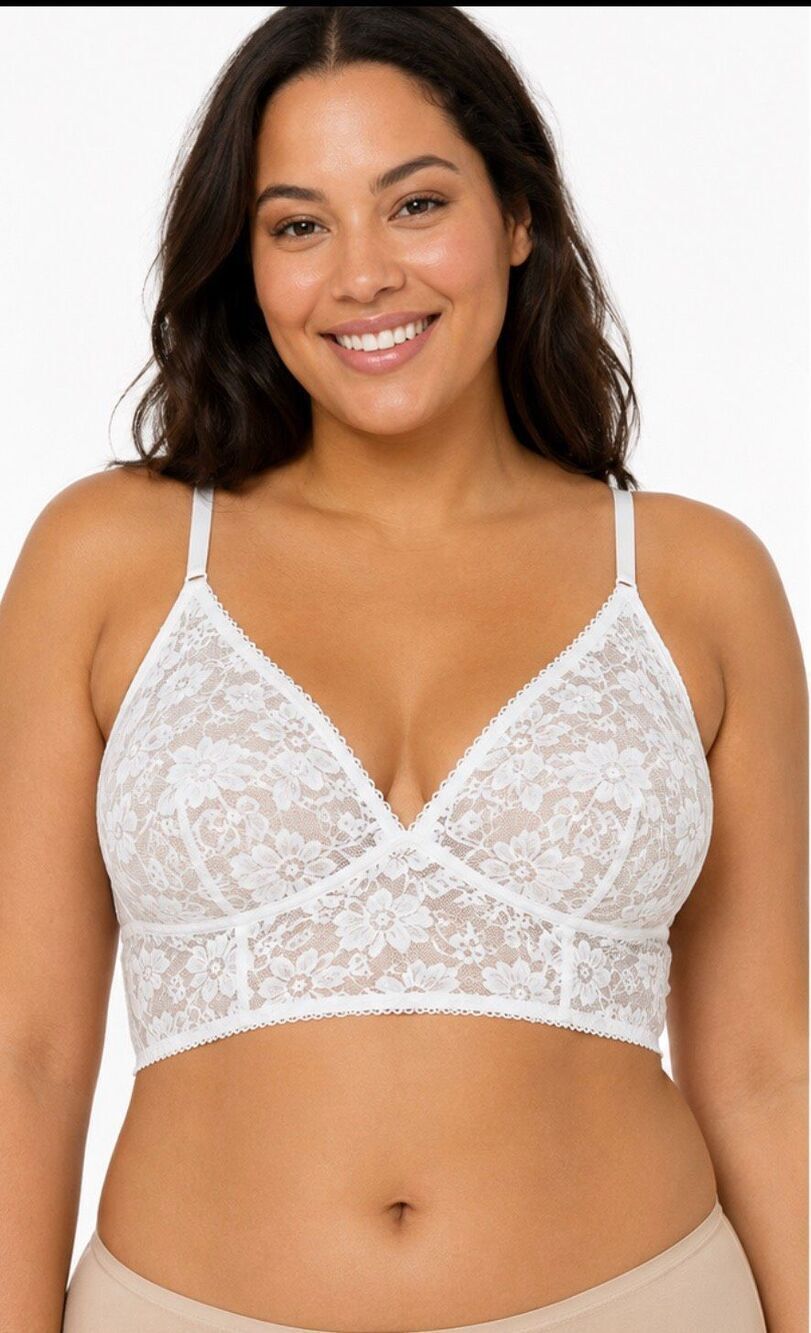 INC International Concepts Intimates White Lace Bralette L NWT Wireless Cotton B